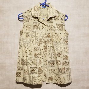 MISS FASHIONALITY SLEEVELESS BUTTON FRONT WOMEN'S BLOUSE VINTAGE